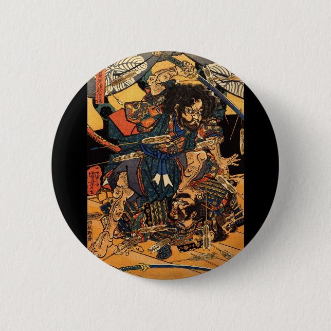 Badge Rond 5 Cm Samouraïs dans le combat, circa 1800's (Devant)