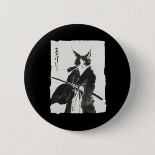 Badge Rond 5 Cm Samurai Cat Tee Vintage Ukiyo-e Guerrier Art Graph