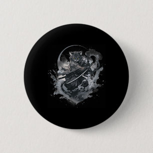 Badge Rond 5 Cm Samurai Chat Anime Japonais Ninja Guerrier Aesthét