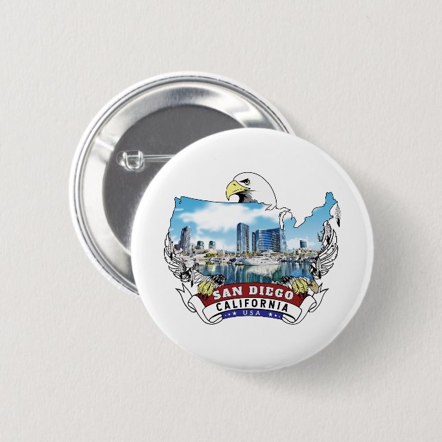 Badge Rond 5 Cm San Diego, Californie États-Unis Aigle à tête blan (Devant & derrière)