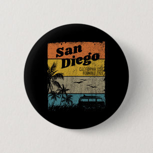 Badge Rond 5 Cm San Diego Vintage Californie Plage Surf Rétro S