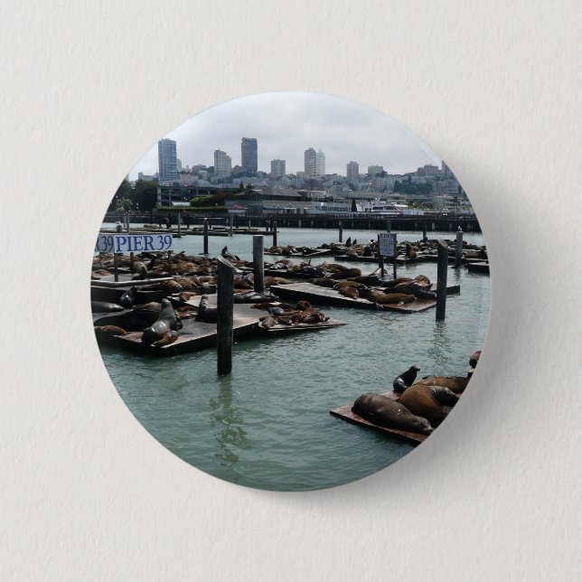 Badge Rond 5 Cm San Francisco et Pier 39 Sea Lions City Skyline (Devant)