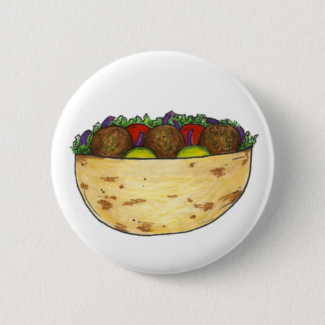 Badge Rond 5 Cm Sandwich Falafel Pita farci Alimentation méditerra (Devant)