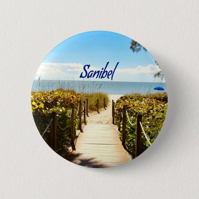 Badge Rond 5 Cm Sanibel Island Floride Plage Océan (Devant)