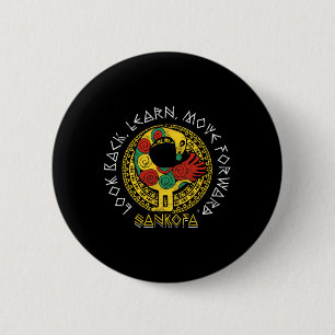 Badge Rond 5 Cm Sankofa Mois de l'histoire des Noirs Adinkra Ghana