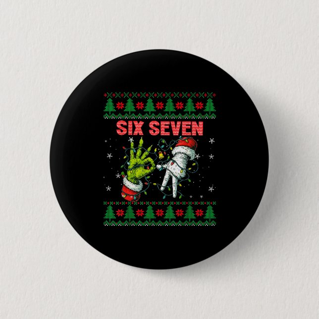 Badge Rond 5 Cm Santa 67 Christmas Ugly Sweater Fingers Six Seven  (Devant)