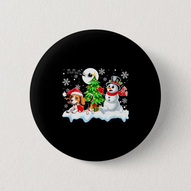 Badge Rond 5 Cm Santa Beagle Snowman Running Friends Christmas Own (Devant)
