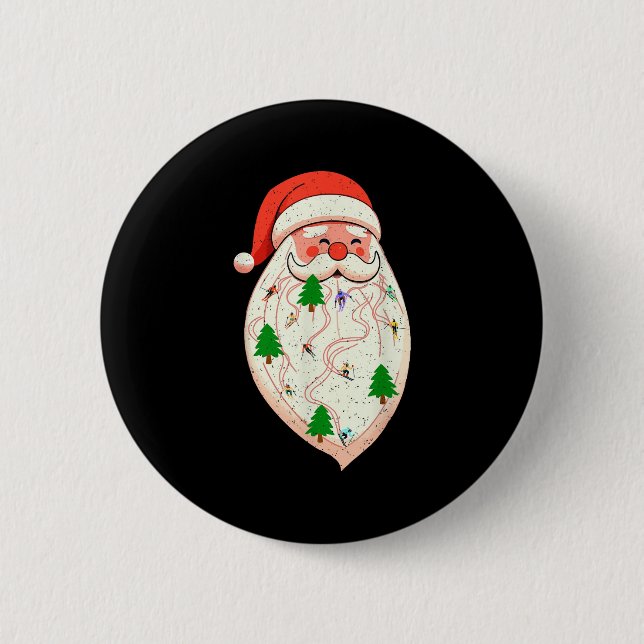 Badge Rond 5 Cm Santa Beard Skiing Christmas Ski Xmas Holiday Skii (Devant)