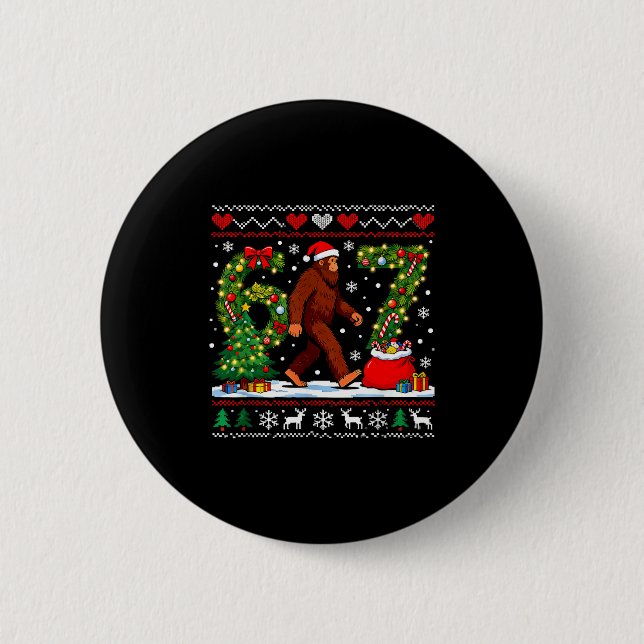 Badge Rond 5 Cm Santa Bigfoot Christmas Tree Funny Sasquatch 67  (Devant)