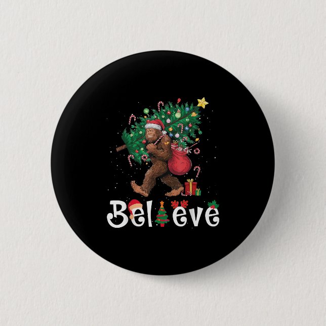 Badge Rond 5 Cm Santa Bigfoot Christmas Tree Lights Sasquatch Beli (Devant)