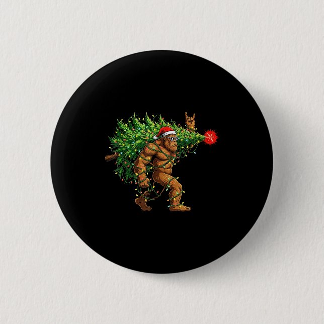 Badge Rond 5 Cm Santa Bigfoot Christmas Tree Xmas Lights Funny Sas (Devant)