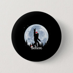 Badge Rond 5 Cm Santa Bigfoot Noël Rock Roll Sasquatch Croire