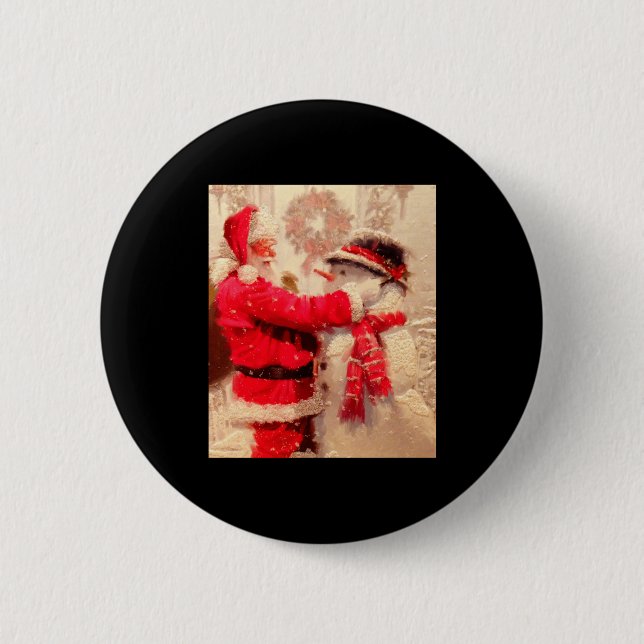 Badge Rond 5 Cm Santa Claus And Snowman In Snowfall  (Devant)