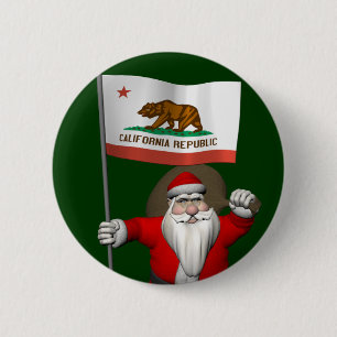 Badge Rond 5 Cm Santa Claus Avec L'Enseigne De Californie