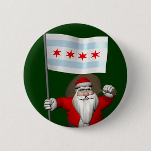 Badge Rond 5 Cm Santa Claus Avec L'Enseigne De Chicago