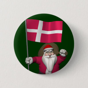 Badge Rond 5 Cm Santa Claus Avec L'Ensigne Danemark Dannebrog