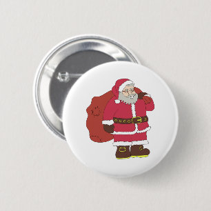 Badge Rond 5 Cm Santa Claus en rouge avec sac cadeau et lunettes