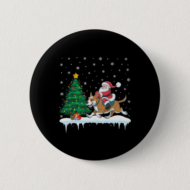 Badge Rond 5 Cm Santa Claus équitation bétail chien garçons filles (Devant)