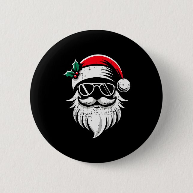 Badge Rond 5 Cm Santa Claus Face Sungles With Hat Beard Christmas  (Devant)