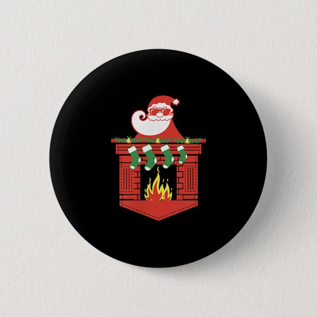 Badge Rond 5 Cm Santa Claus Fireplace Cket Funny Christmas  (Devant)