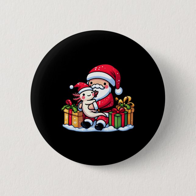 Badge Rond 5 Cm Santa Claus Hugs Axolotl Pajama de Noël Famille M (Devant)
