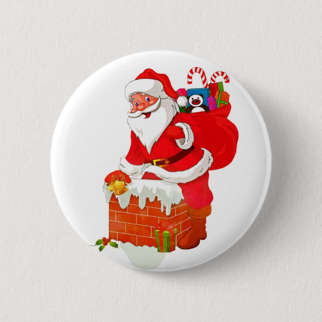 Badge Rond 5 Cm Santa Claus on the roof cartoon (Devant)