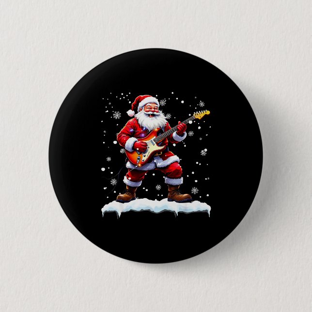 Badge Rond 5 Cm Santa Claus Playing B Guitar Christmas Xmas Music  (Devant)