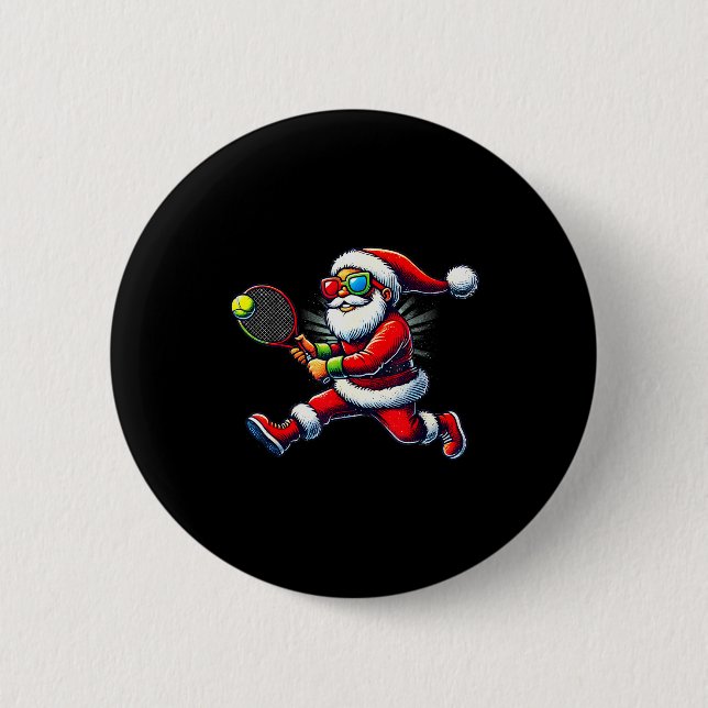 Badge Rond 5 Cm Santa Claus Playing Tennis Game Tennis Racket Chri (Devant)