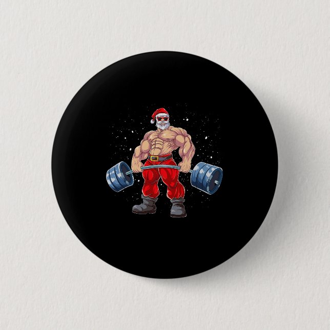 Badge Rond 5 Cm Santa Claus Poids Fitness Fitness Bodybu Noël (Devant)
