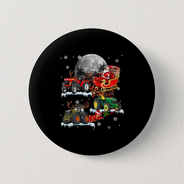 Badge Rond 5 Cm Santa Claus Riding Tractor Sleigh Christmas Tracto (Devant)