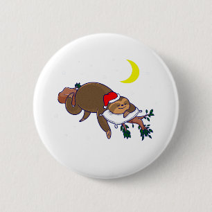 Badge Rond 5 Cm santa claus sloth noël