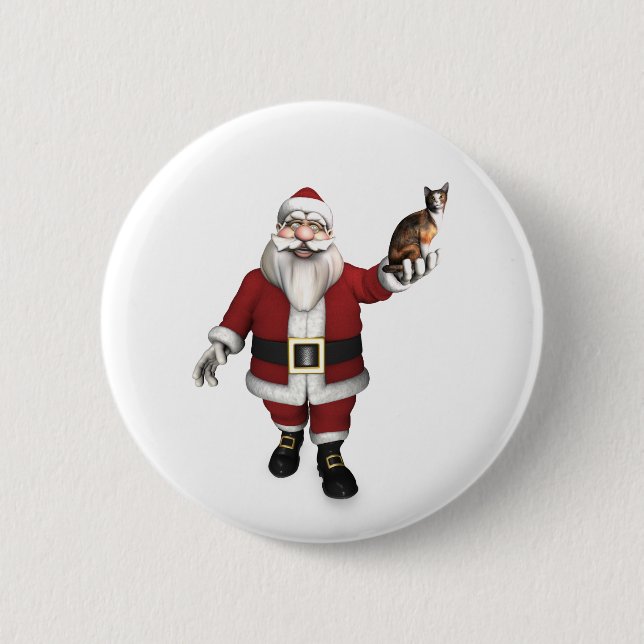 Badge Rond 5 Cm Santa Claus With Calico Cat (Devant)