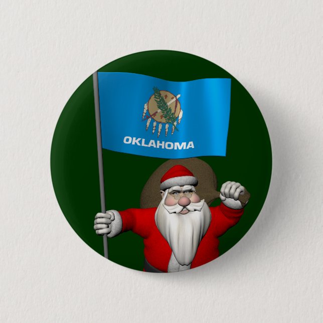Badge Rond 5 Cm Santa Claus With Ensign Of Oklahoma (Devant)