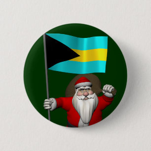 Badge Rond 5 Cm Santa Claus With Ensign Of The Bahamas
