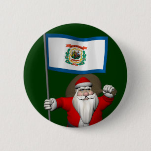 Badge Rond 5 Cm Santa Claus With Ensign Of West Virginia