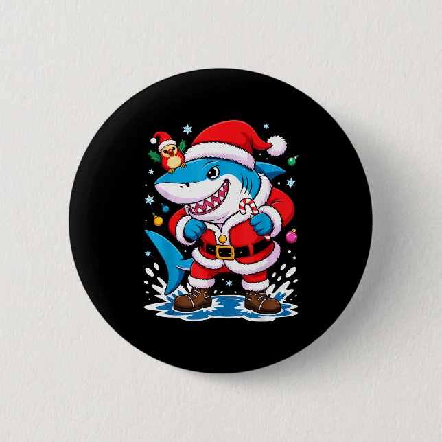Badge Rond 5 Cm Santa Costume For Kids Boys Adults Funny Shark Chr (Devant)