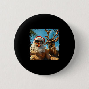 Badge Rond 5 Cm Santa et selfie de rennes Vacances de Noël drôles