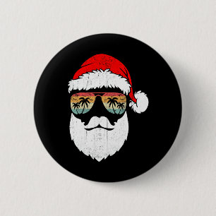 Badge Rond 5 Cm Santa Face Rétro Lunettes Hawaïen Noël Xmas T