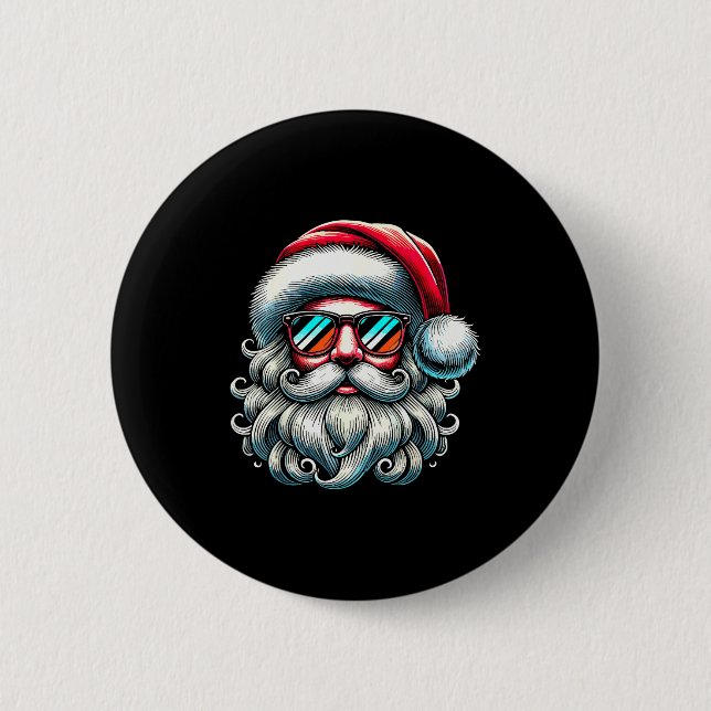 Badge Rond 5 Cm Santa Face Retro Sungles Christmas Xmas  (Devant)