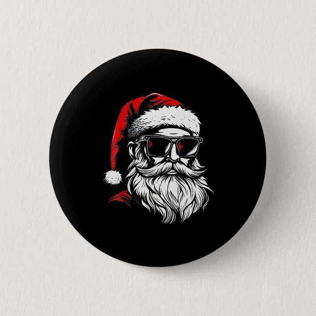 Badge Rond 5 Cm Santa Face Retro Sungles Christmas Xmas Men  (Devant)