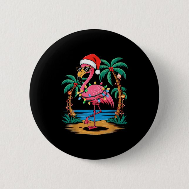Badge Rond 5 Cm Santa Flamingo Christmas Lights Trocal Palms Tree  (Devant)