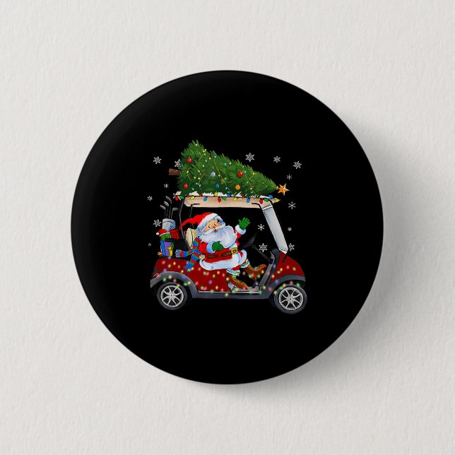 Badge Rond 5 Cm Santa Golf Cart Christmas Tree Lights Xmas Golfer  (Devant)