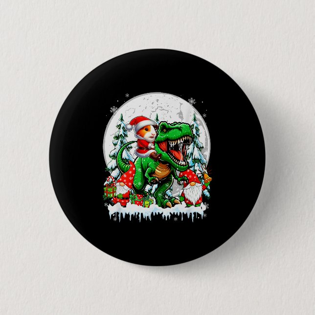Badge Rond 5 Cm Santa Guinea G Riding T-rex Gnomes Christmas Trees (Devant)