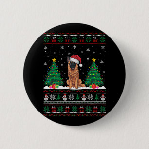Badge Rond 5 Cm Santa Hat Belge Malinois Chien Xmas Arbre Lumière