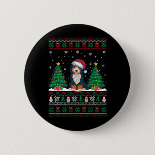Badge Rond 5 Cm Santa Hat Bernedoodle Chien Noël Lumières Arbre de