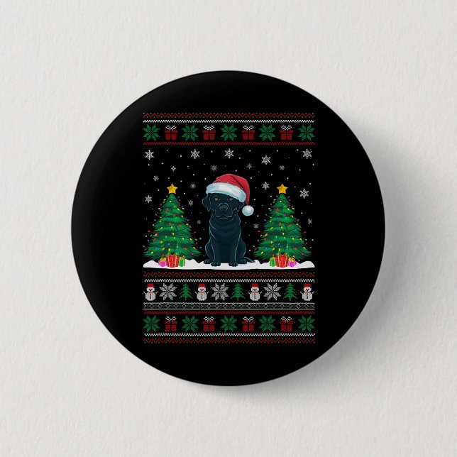 Badge Rond 5 Cm Santa Hat Black Labrador Chien Xmas L'arbre s'illu (Devant)