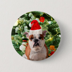 Badge Rond 5 Cm Santa Hat Bulldog Christmas Tree Snowman boîte cad