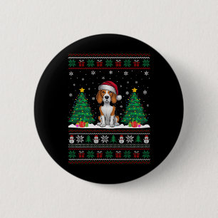 Badge Rond 5 Cm Santa Hat Chien Beagle Noël Lumières Arbre Vilain