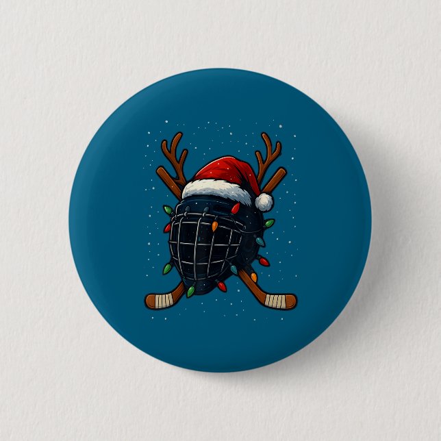 Badge Rond 5 Cm Santa Hat Christmas Ice Hockey Helmet Player Reind (Devant)