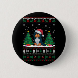 Badge Rond 5 Cm Santa Hat Havanais Chien de Noël Lumières de l'arb
